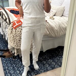 Theory Striped White and Blue Trousers